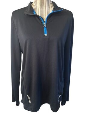Fila Athletic Top Men’s Medium Unisex Black Bright Blue Trim Long Sleeve 1/4 Zip